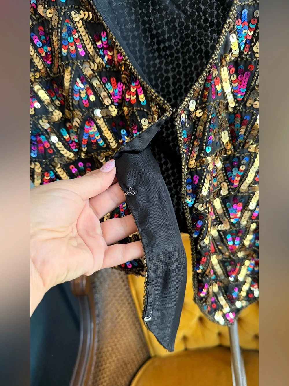 Vintage Silk Multicolor Sequin Vest M